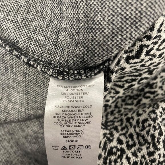 Loft Women's Sweater Midi Dress Short Sleeve Black/White Print Size 2 Front Slit - Picture 9 of 9